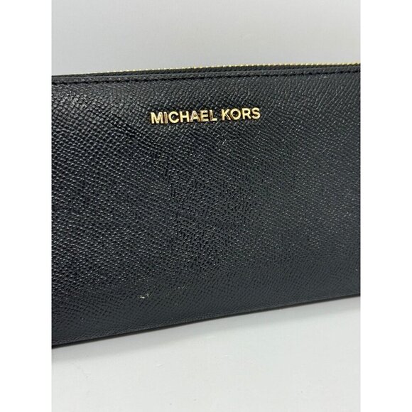 MICHAEL KORS Jet Set zip around continental leather large wallet wristlet -BLACK - Picture 4 of 9